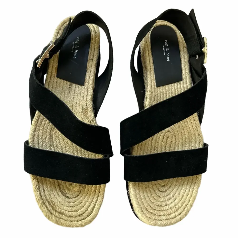 Rag & Bone Megan Espadrille Black Size 40  Sandals Suede Platform Shoes